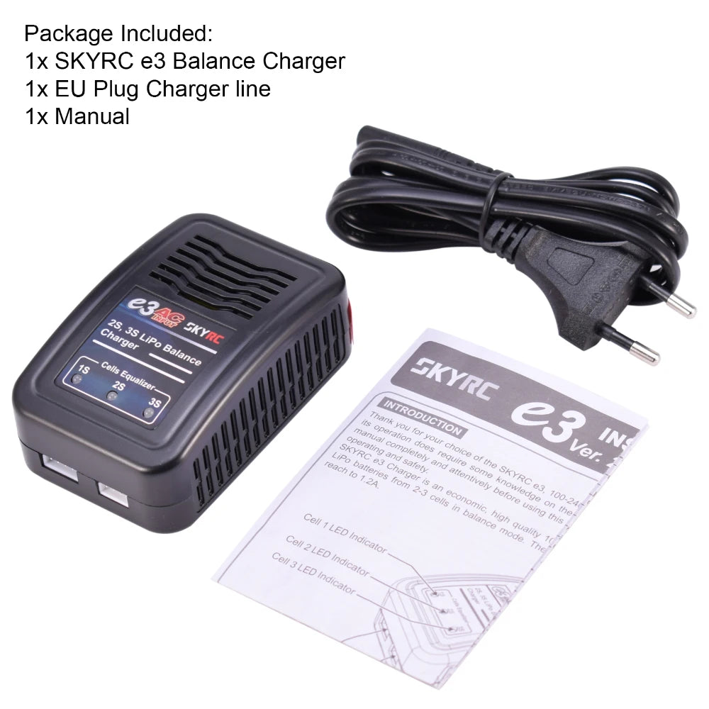 Cargador SkyRC E3 para Baterías LiPo 2S-3S | Carga Balanceada | Incluye Cable XT60