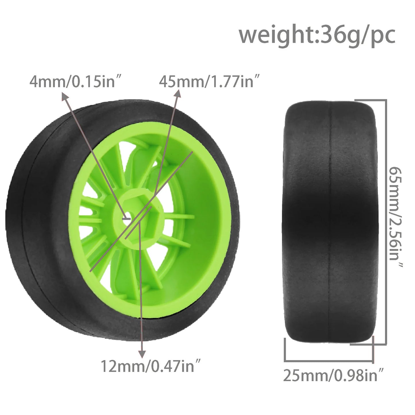 Rines y Neumáticos RC Enkei RPF1 Style – 12mm Hex – 68mm (Blanco/Negro) – Para Tamiya TT02 / XV01 / PTG2 – Set x4