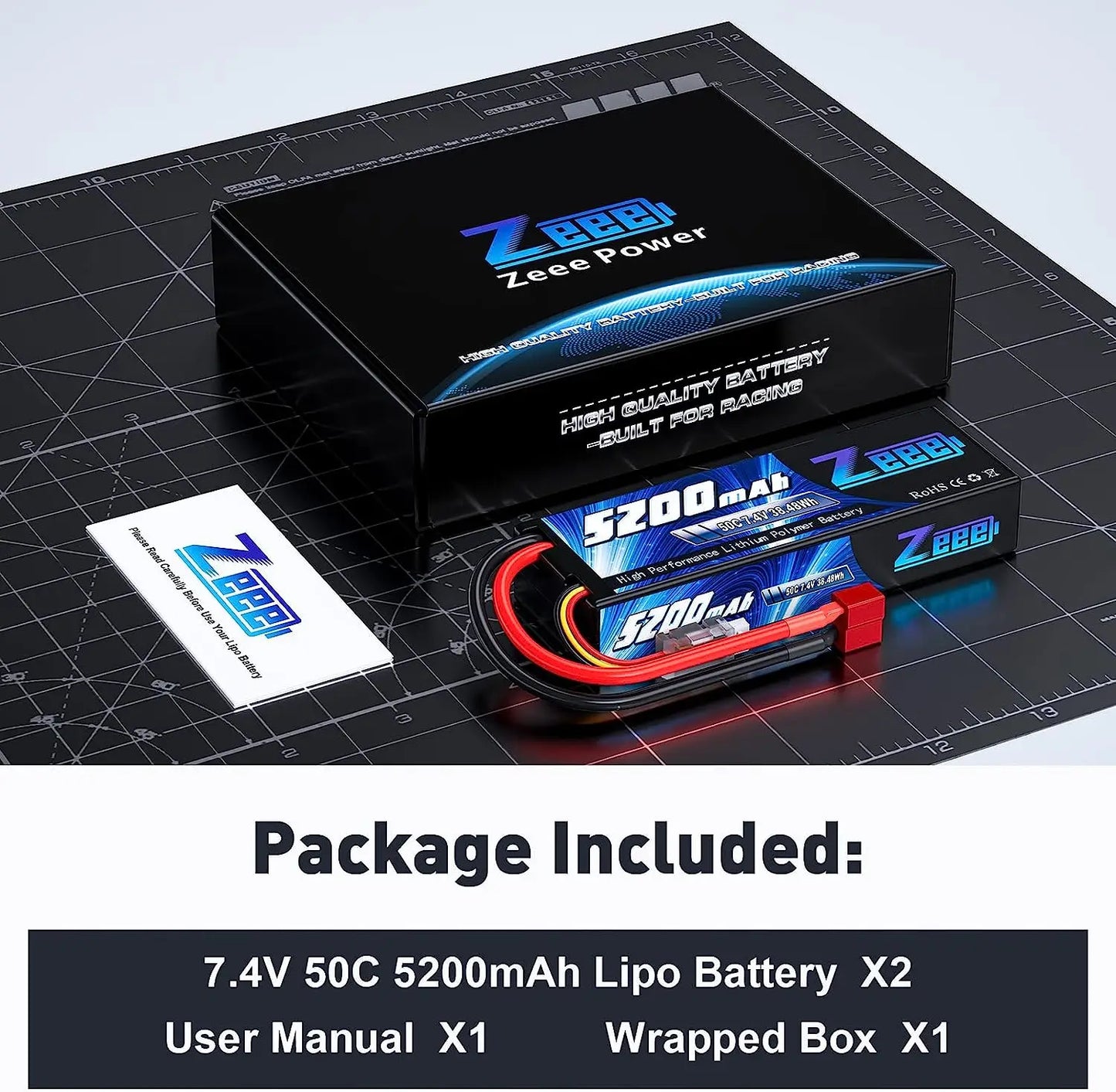 Batería Lipo Zeee 2S 5200mAh 50C - Alta Performance para RC Drift (7.4V - XT60)