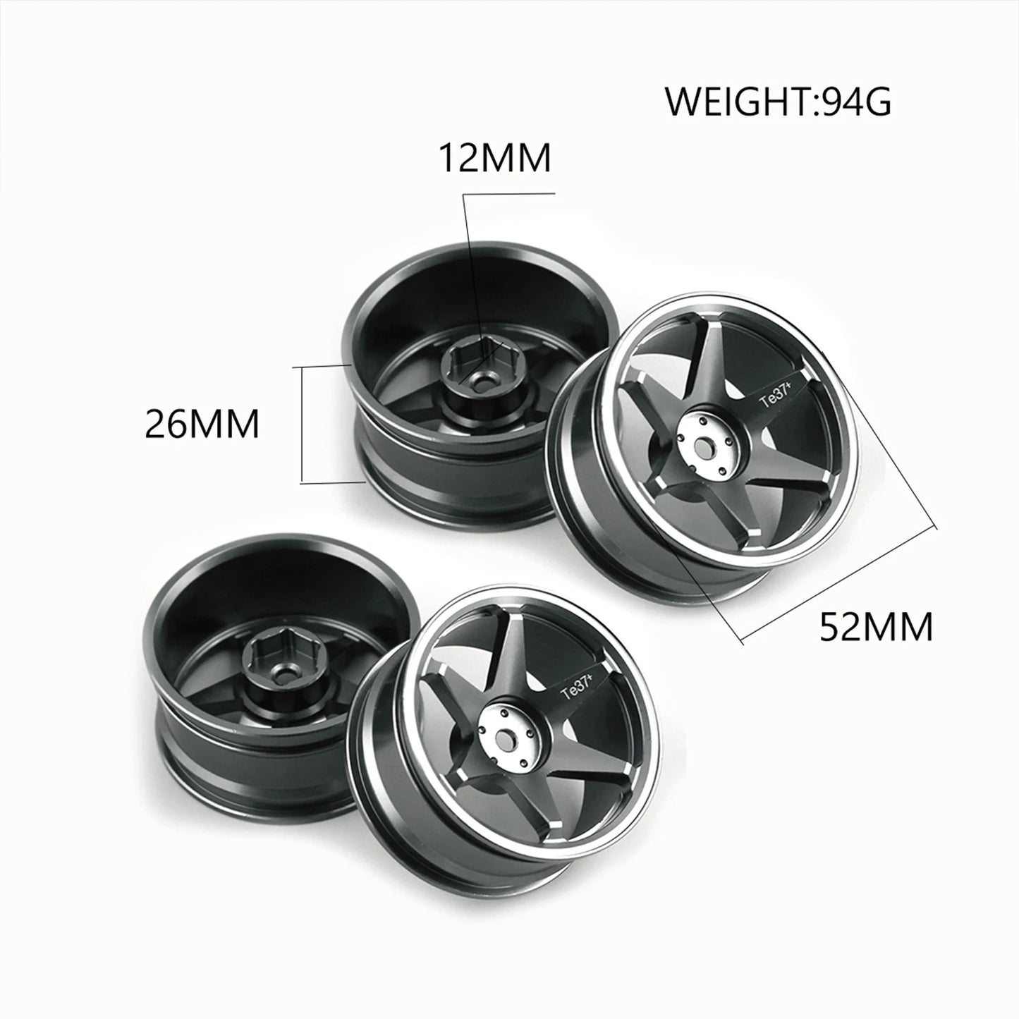 Rines Volk Racing TE37 style Aleación Aluminio 52mm – Sakura D5 / TT02 / HSP / Tamiya – Hex 12mm – Drift & Climb