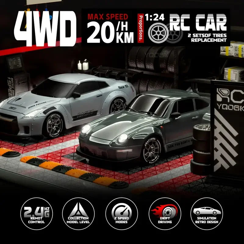 RC Drift 1:24 RWB y GT-R | 4WD, LED y Neumáticos Reemplazables
