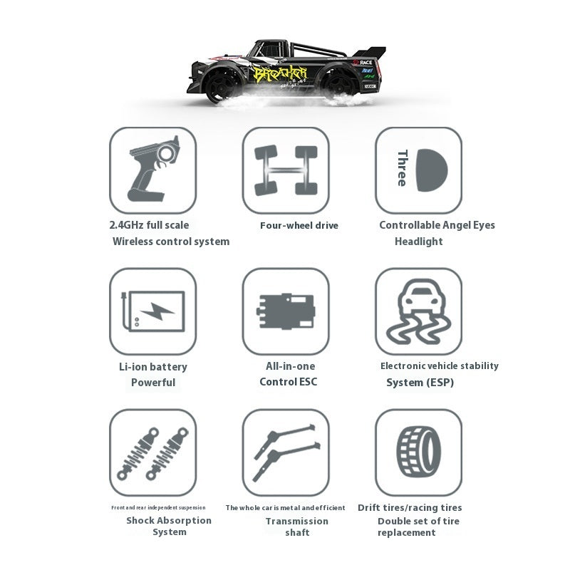 BREAKER X1 – Auto RC Drift 1:16, Motor Brushless 35KM/h, Dirección 2.4GHz y Luces LED | Coche de Derrape Pro