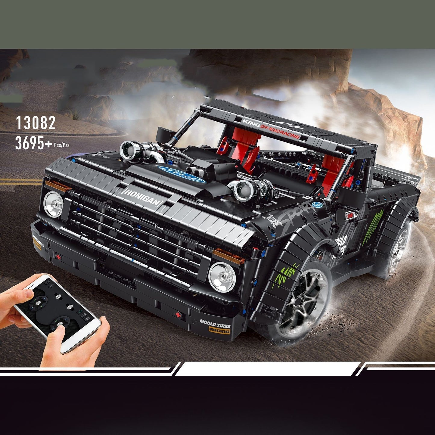 HooniBlock R1 – Camioneta Hoonigan RC de Bloques con Control Remoto y App (Edición Negra)