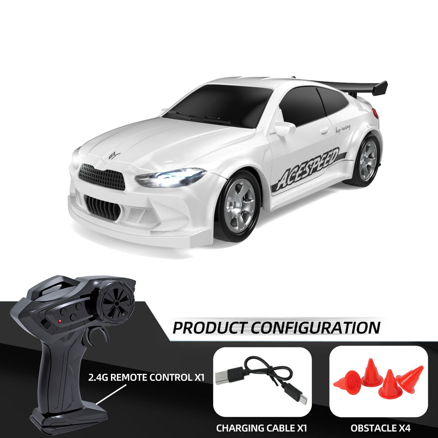 PocketDrift R – Auto RC Miniatura 1:64 con Dirección Proporcional, Luces LED y Control 2.4GHz | Coche de Drift