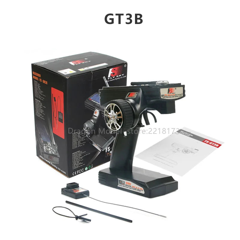 FlySky GT3B + Receptor GR3E – Mando RC 3CH Económico para Drift y Carros de Carreras | 2.4G, Pantalla LED