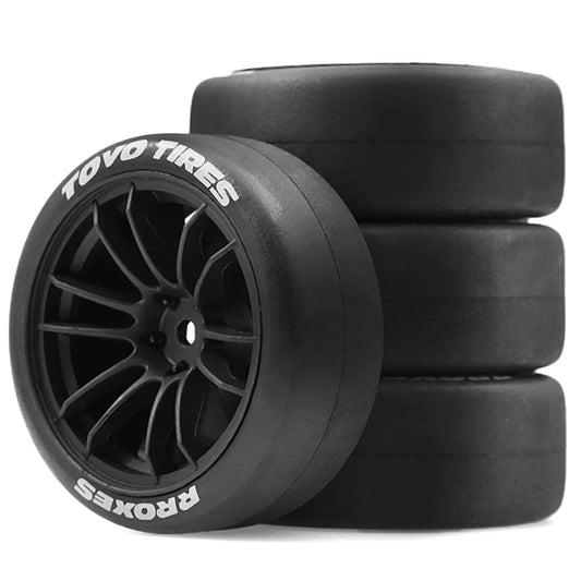 Rines y Neumáticos RC Enkei RPF1 Style – 12mm Hex – 68mm (Blanco/Negro) – Para Tamiya TT02 / XV01 / PTG2 – Set x4