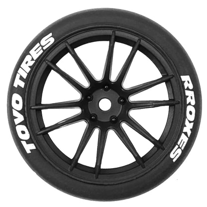 Rines y Neumáticos RC Enkei RPF1 Style – 12mm Hex – 68mm (Blanco/Negro) – Para Tamiya TT02 / XV01 / PTG2 – Set x4