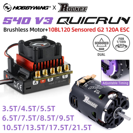 Combo Hobbywing QUICRUN 10BL120 (120A) + Surpass Rocket 540 V3 13.5T