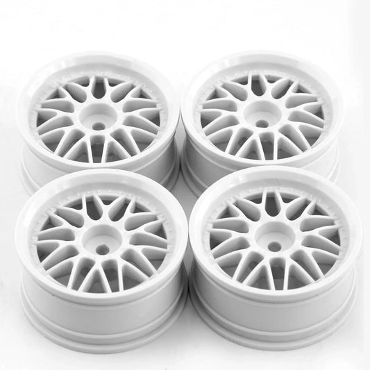 Rines Work Lanvec LM1 Style RC 1/10 – 52mm – Hex 12mm – Para Tamiya XV02 / Sakura D5 / Kyosho – Set x4 (Blanco/Negro)