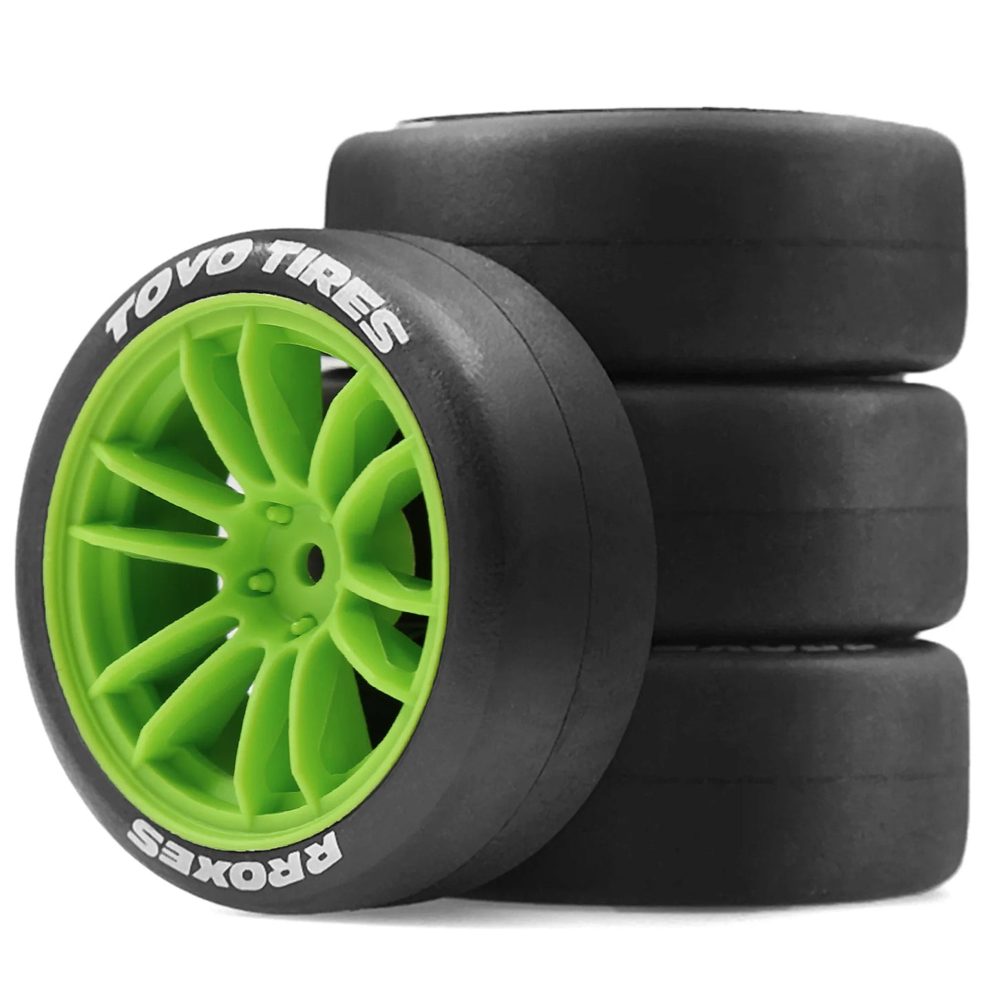Rines y Neumáticos RC Enkei RPF1 Style – 12mm Hex – 68mm (Blanco/Negro) – Para Tamiya TT02 / XV01 / PTG2 – Set x4