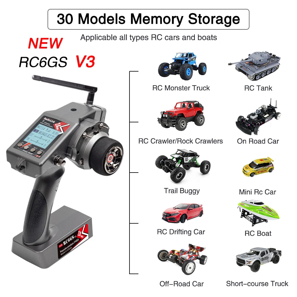 RadioLink RC4GS V3 + R6FG – Mando Profesional 6CH para RC Drift | Baja Latencia, Telemetría, Ajuste de Giro