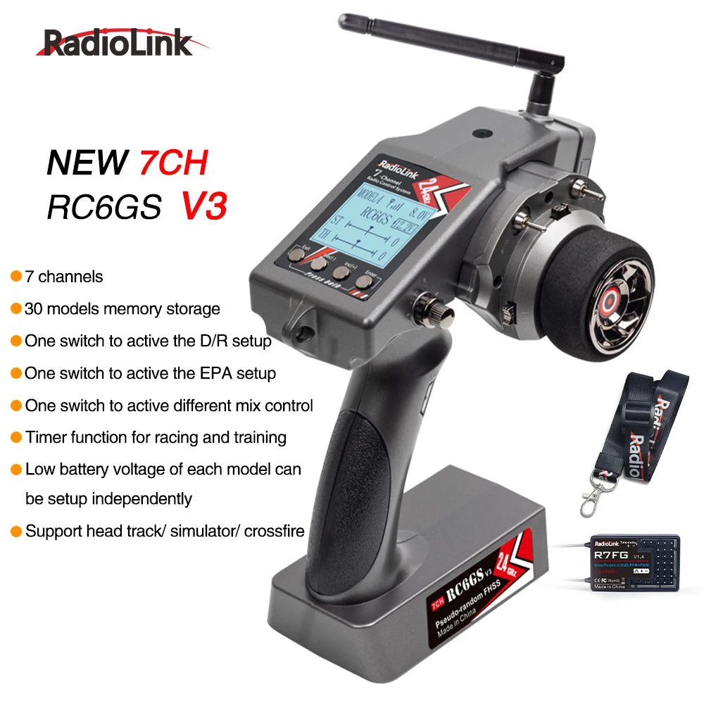 RadioLink RC4GS V3 + R6FG – Mando Profesional 6CH para RC Drift | Baja Latencia, Telemetría, Ajuste de Giro