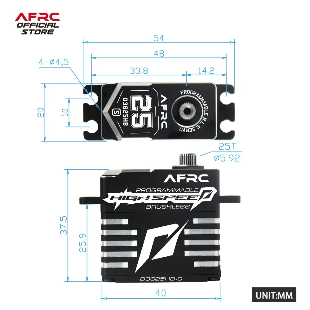 AFRC-D3625HB-S High Speed 0.04SEC Programmable 25KG Smart Brushless Servo 8.4V HV For 1/5, 1/8, 1/10 RC Car Boat Diy