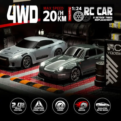 RC Drift 1:24 RWB y GT-R | 4WD, LED y Neumáticos Reemplazables