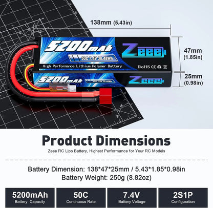 Batería Lipo Zeee 2S 5200mAh 50C - para MST RMX 2.5  (T Plug)