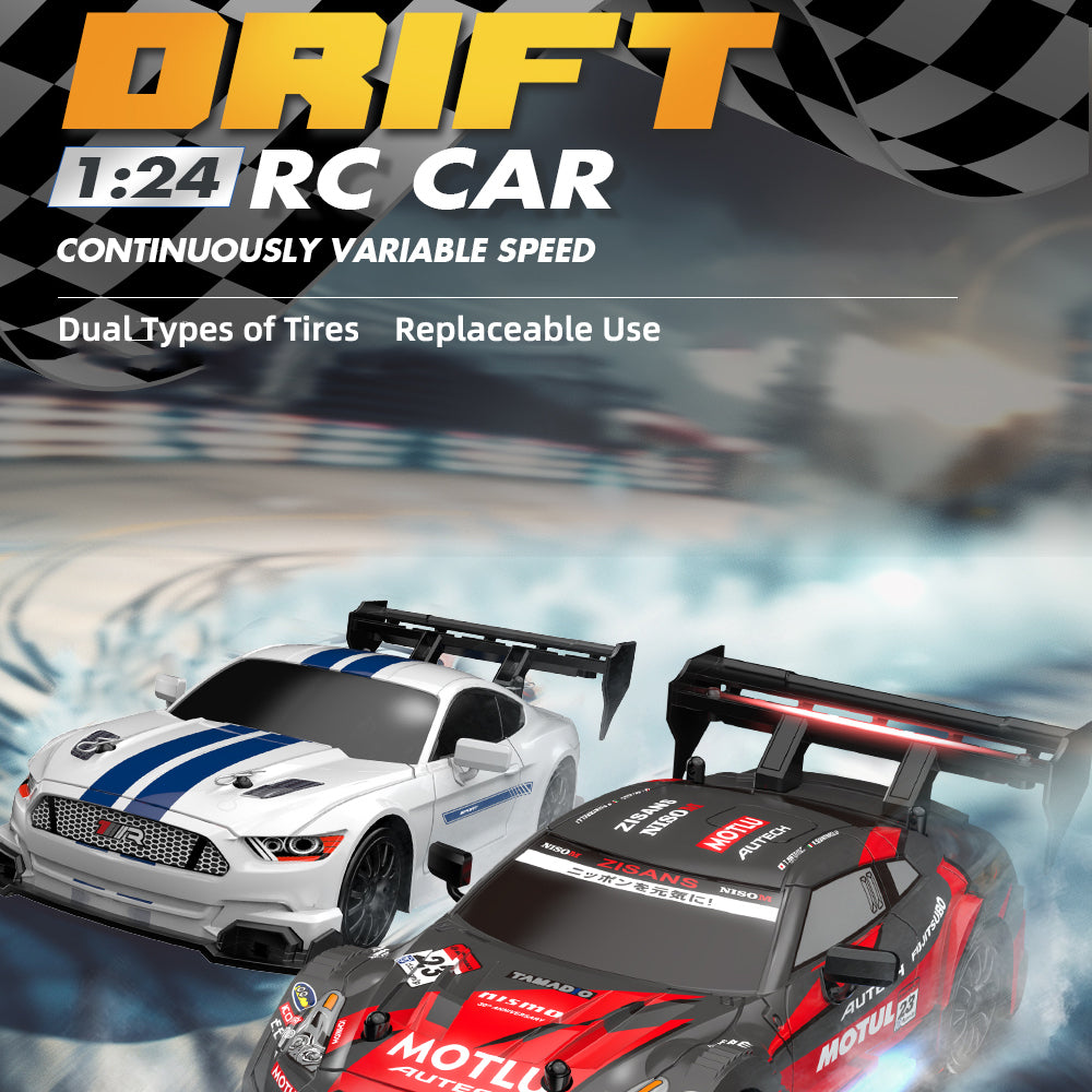 UrbanFury R – Auto RC Drift 1:24 con Luces, Carrocería PVC, 4WD, Llantas Extras y Obstáculos | 2.4GHz y Velocidad Ajustable
