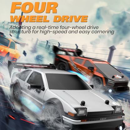 UrbanFury R – Auto RC Drift 1:24 con Luces, Carrocería PVC, 4WD, Llantas Extras y Obstáculos | 2.4GHz y Velocidad Ajustable