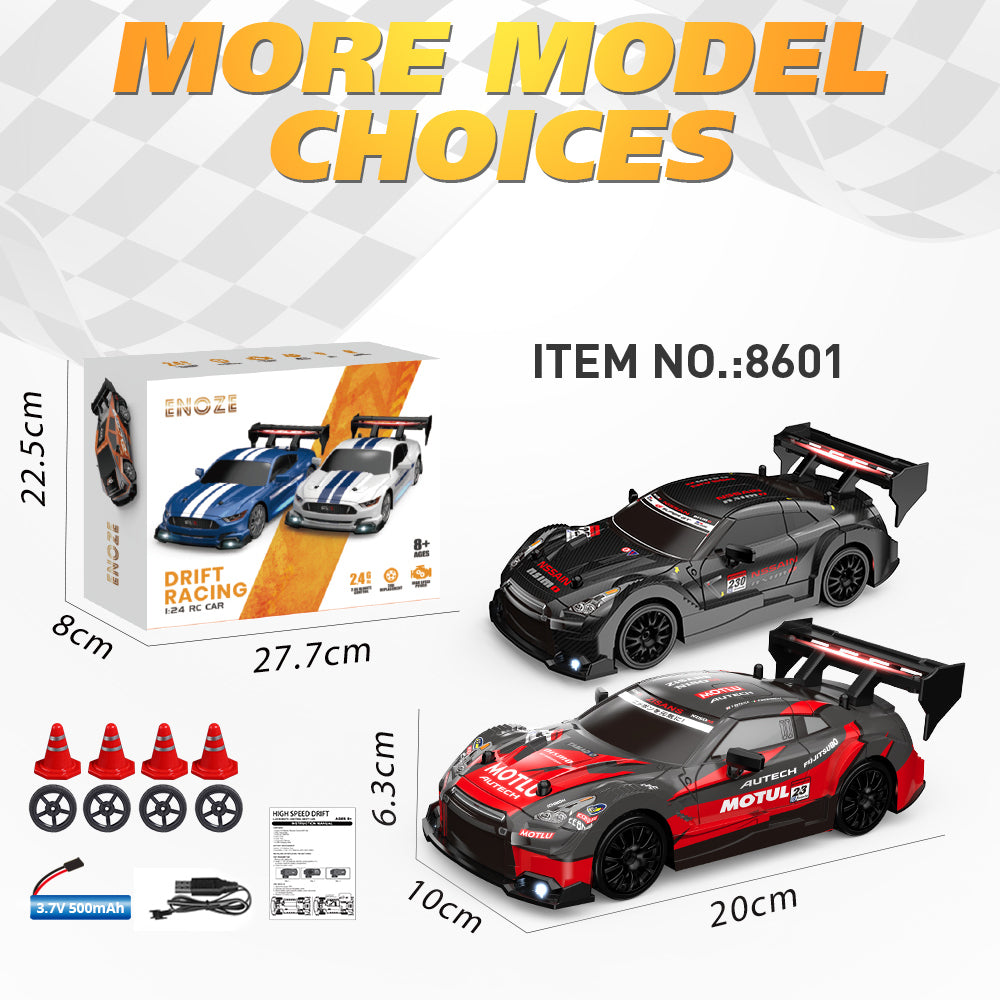 UrbanFury R – Auto RC Drift 1:24 con Luces, Carrocería PVC, 4WD, Llantas Extras y Obstáculos | 2.4GHz y Velocidad Ajustable