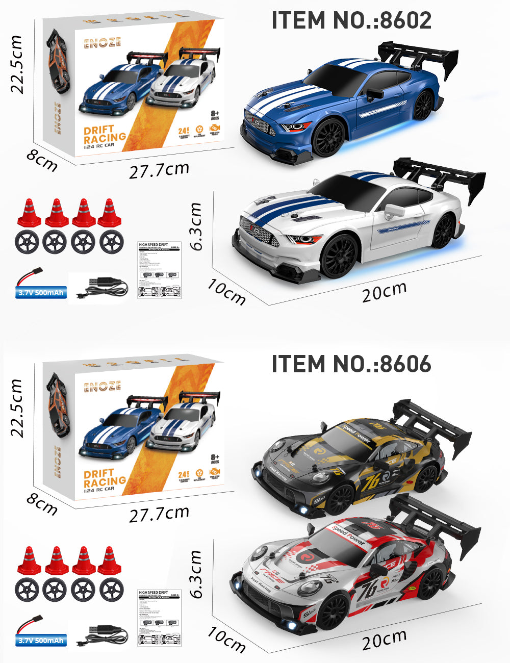 UrbanFury R – Auto RC Drift 1:24 con Luces, Carrocería PVC, 4WD, Llantas Extras y Obstáculos | 2.4GHz y Velocidad Ajustable