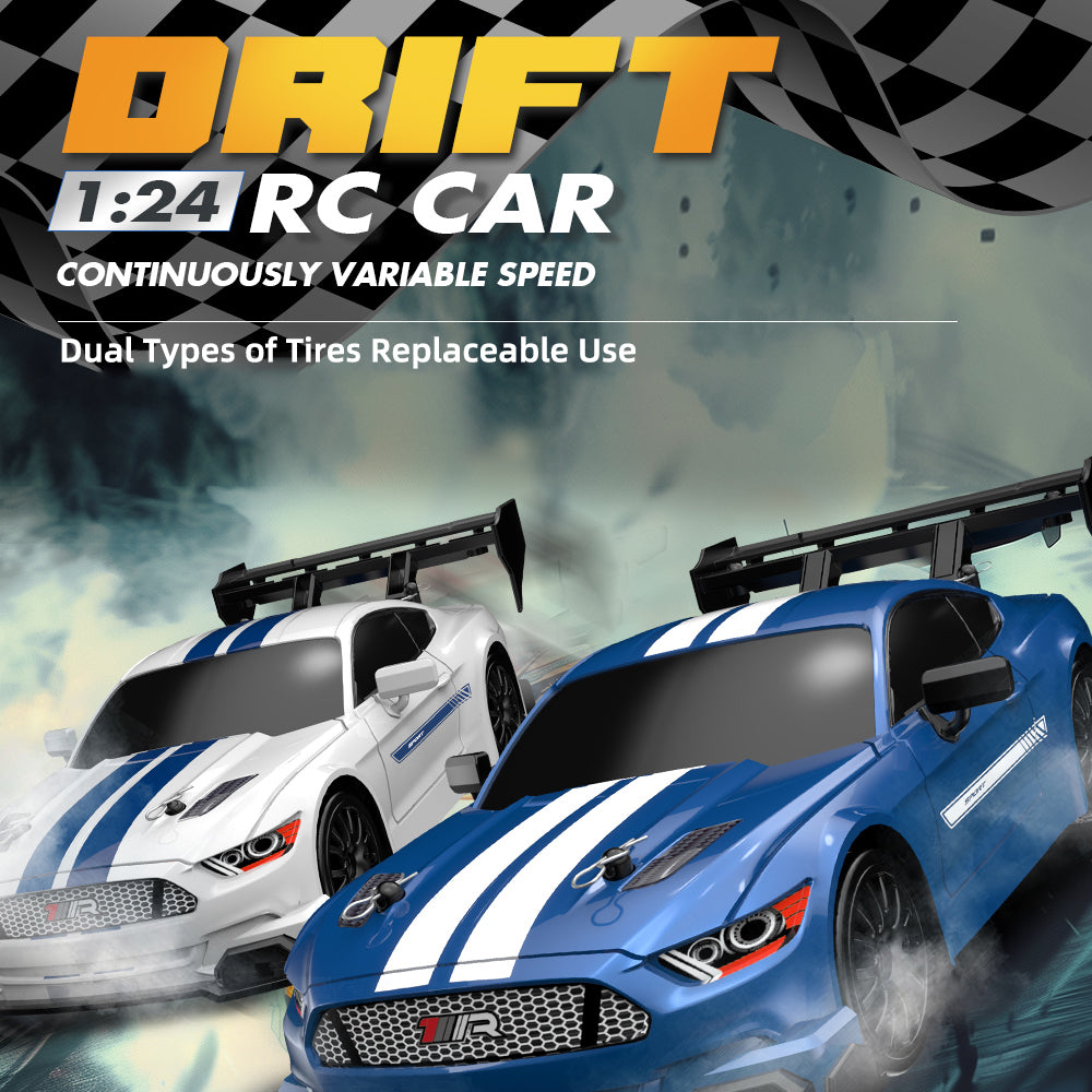 UrbanFury R – Auto RC Drift 1:24 con Luces, Carrocería PVC, 4WD, Llantas Extras y Obstáculos | 2.4GHz y Velocidad Ajustable