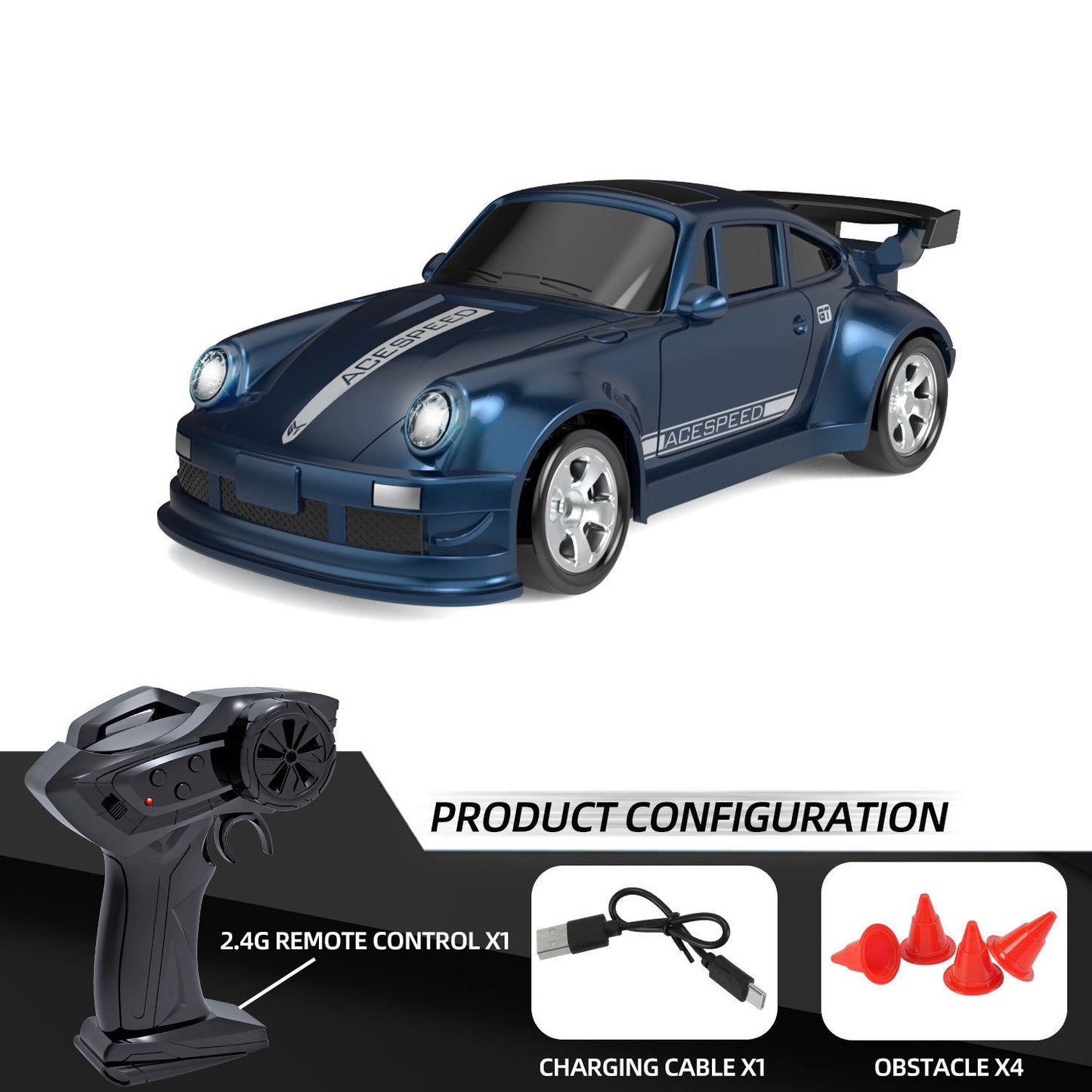 PocketDrift R – Auto RC Miniatura 1:64 con Dirección Proporcional, Luces LED y Control 2.4GHz | Coche de Drift